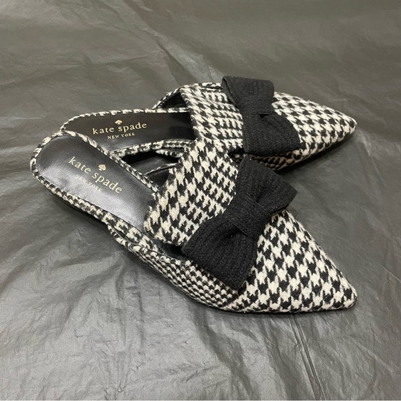 Kate Spade New York Karin Mule Houndstooth Wool Black Bow Slide 6 1/2M - Picture 1 of 7